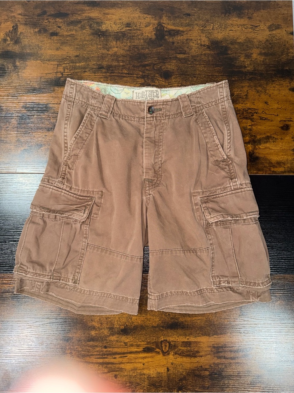 Vintage Y2K Hollister Surf Brown Graphic Waistband Cargo Shorts Mens Size 30